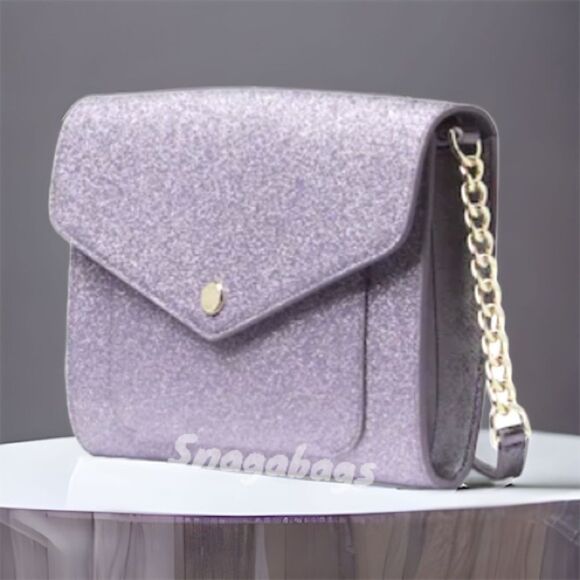KATE SPADE NWT TINSEL FLAP SPARKLING GLITTER PURPLE CROSSBODY BAG - Picture 4 of 10